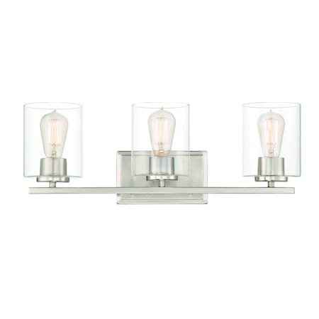 Designers Fountain Liam 23in 3-Light Satin Platinum Transitional Indoor Vanity Light with Clear Glass Shades 93003-SP